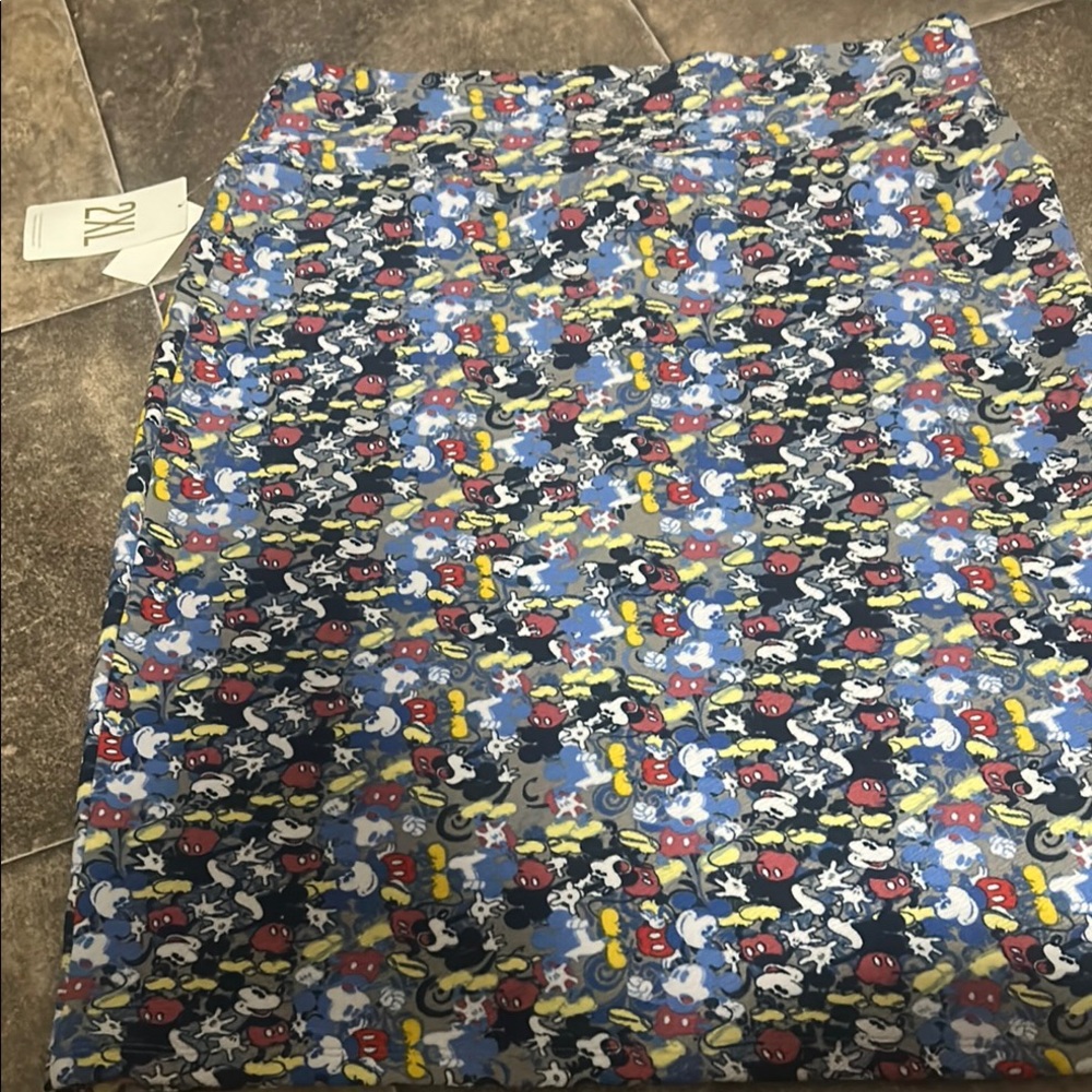 LuLaRoe Blue and Red Pencil Skirt Vibrant Mosaic Design